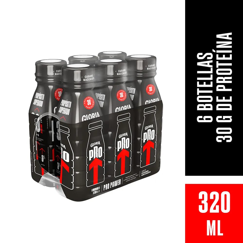 Bebida Láctea GLORIA Pro Power Caramel Macchiato Botella 320ml Paquete 6un