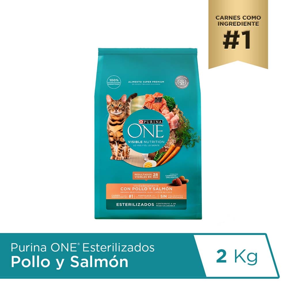 Alimento para Gato PURINA ONE Esterilizado Sabor Pollo y Salmón Bolsa 2Kg