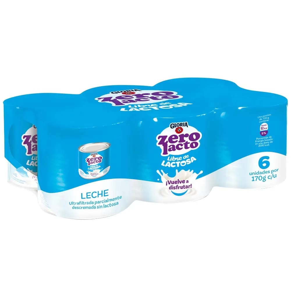 Leche GLORIA Zero Lacto Lata 170g Paquete 6un
