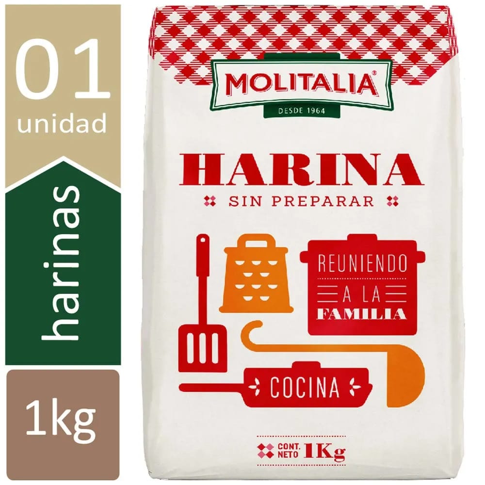 Harina de Trigo sin Preparar MOLITALIA sin Preparar Bolsa 1kg