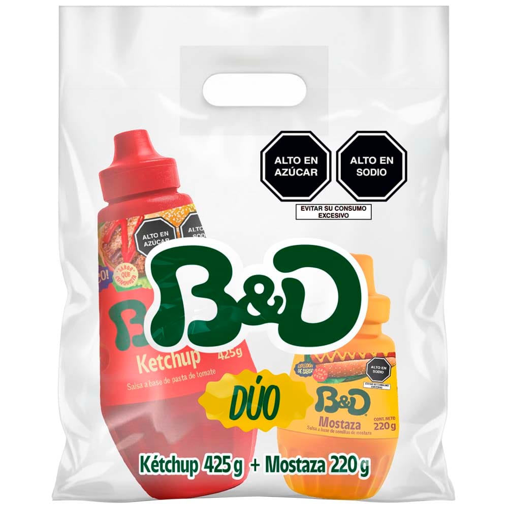 Pack B&D Ketchup Frasco 425g + Mostaza Frasco 220g