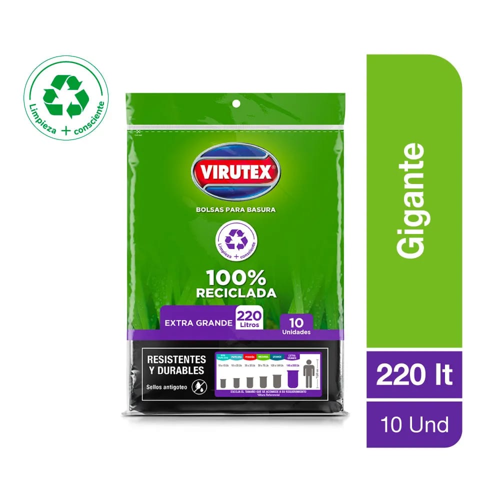 Bolsa para Basura 220L x10un VIRUTEX Color Negro