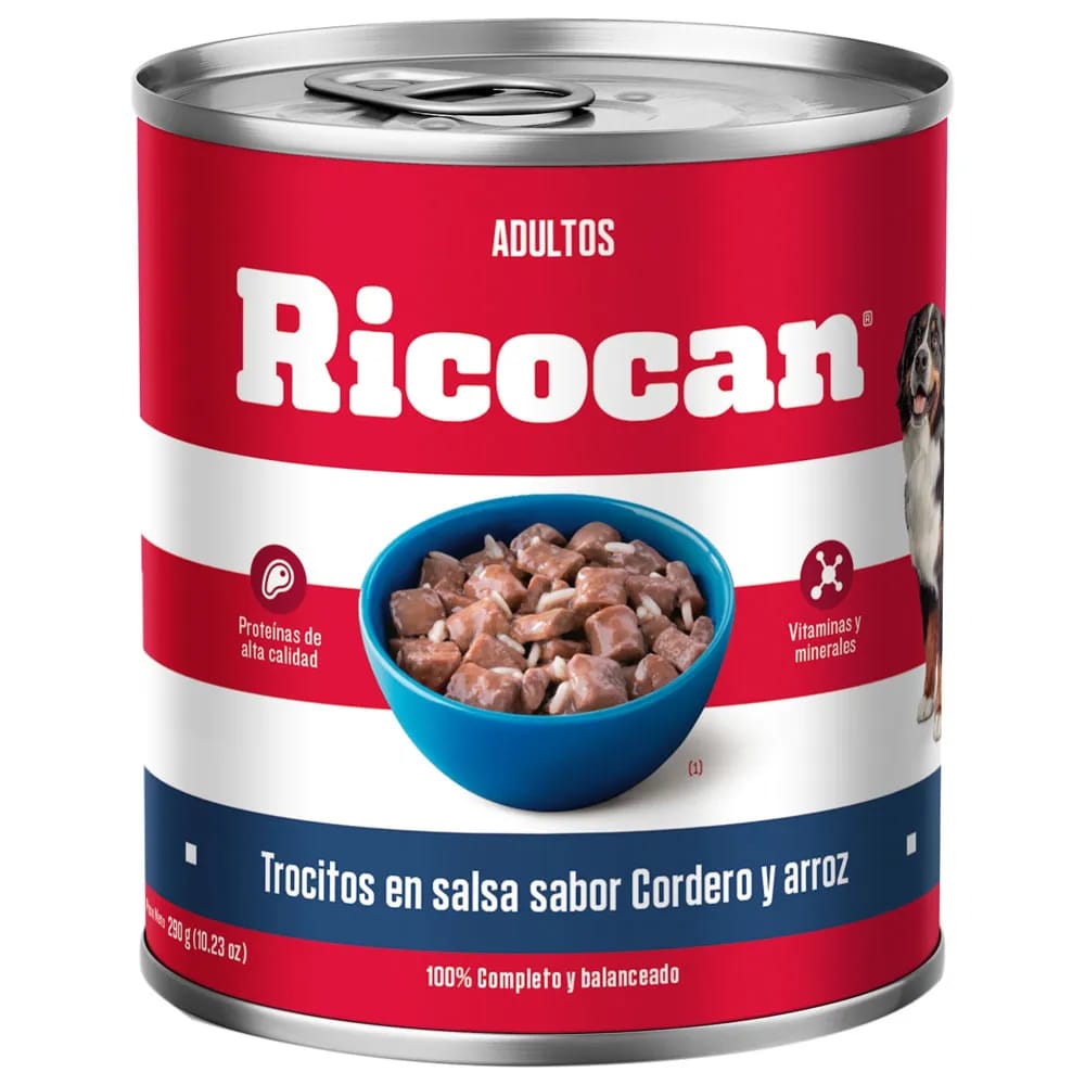 Alimento Húmedo para Perro RICOCAN Adulto Sabor Cordero y Arroz Lata 290g