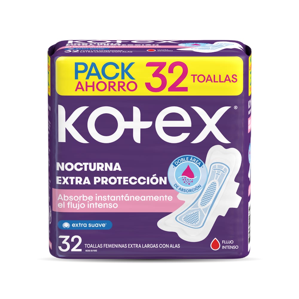 Toallas Higiénicas KOTEX Nocturna Paquete 32un