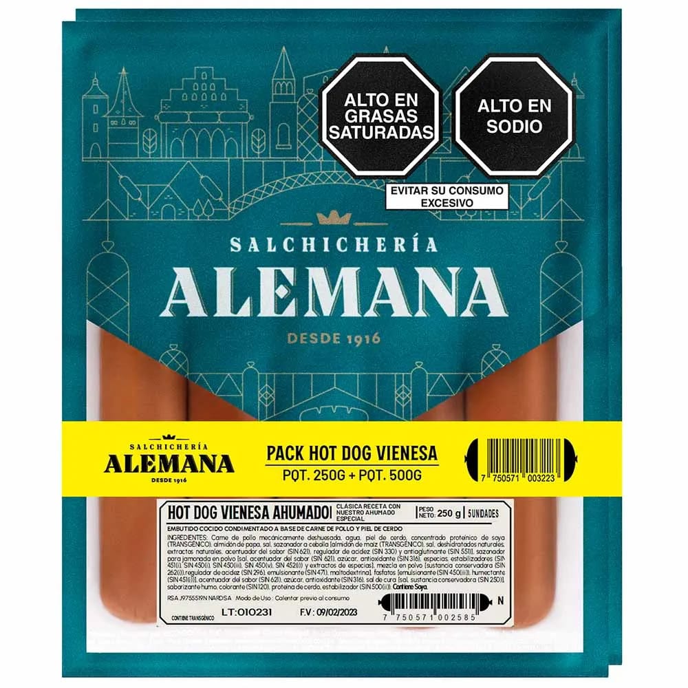 Pack Hot Dog Vienesa SALCHICHERÍA ALEMANA Paquete 250g + 500g
