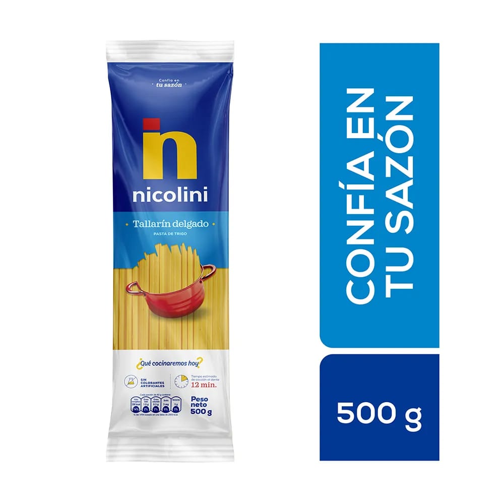 Fideos NICOLINI Tallarín Delgado Bolsa 500g