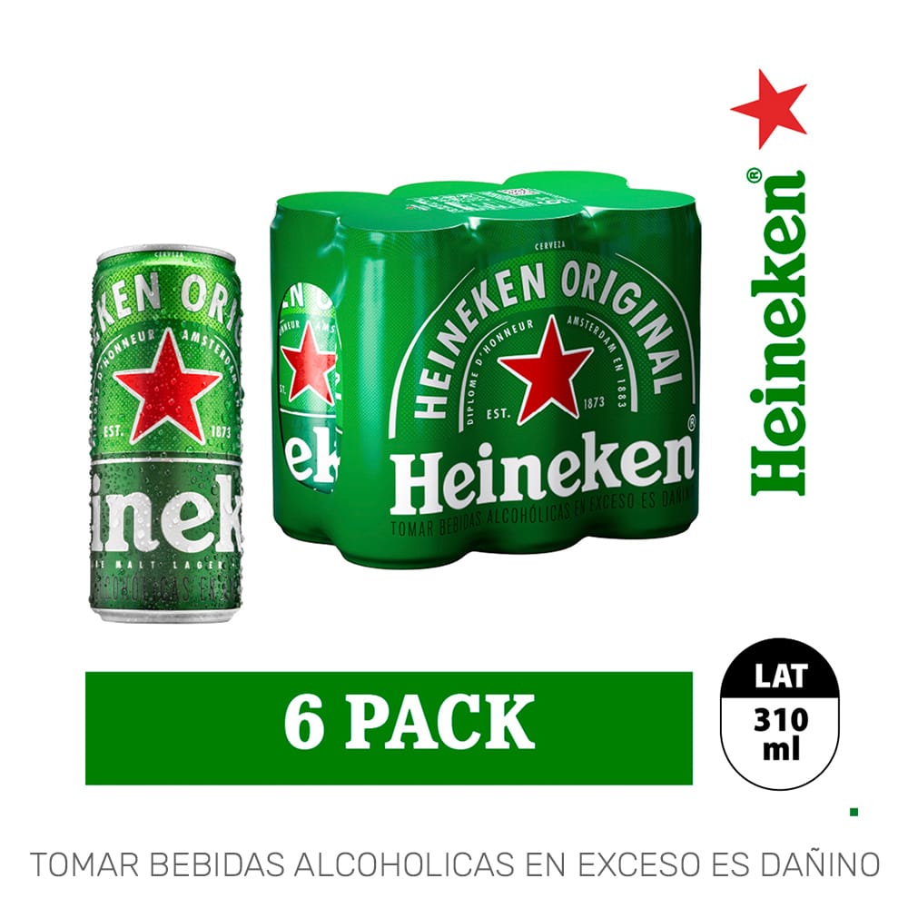 Cerveza HEINEKEN Lata 310ml Paquete 6un