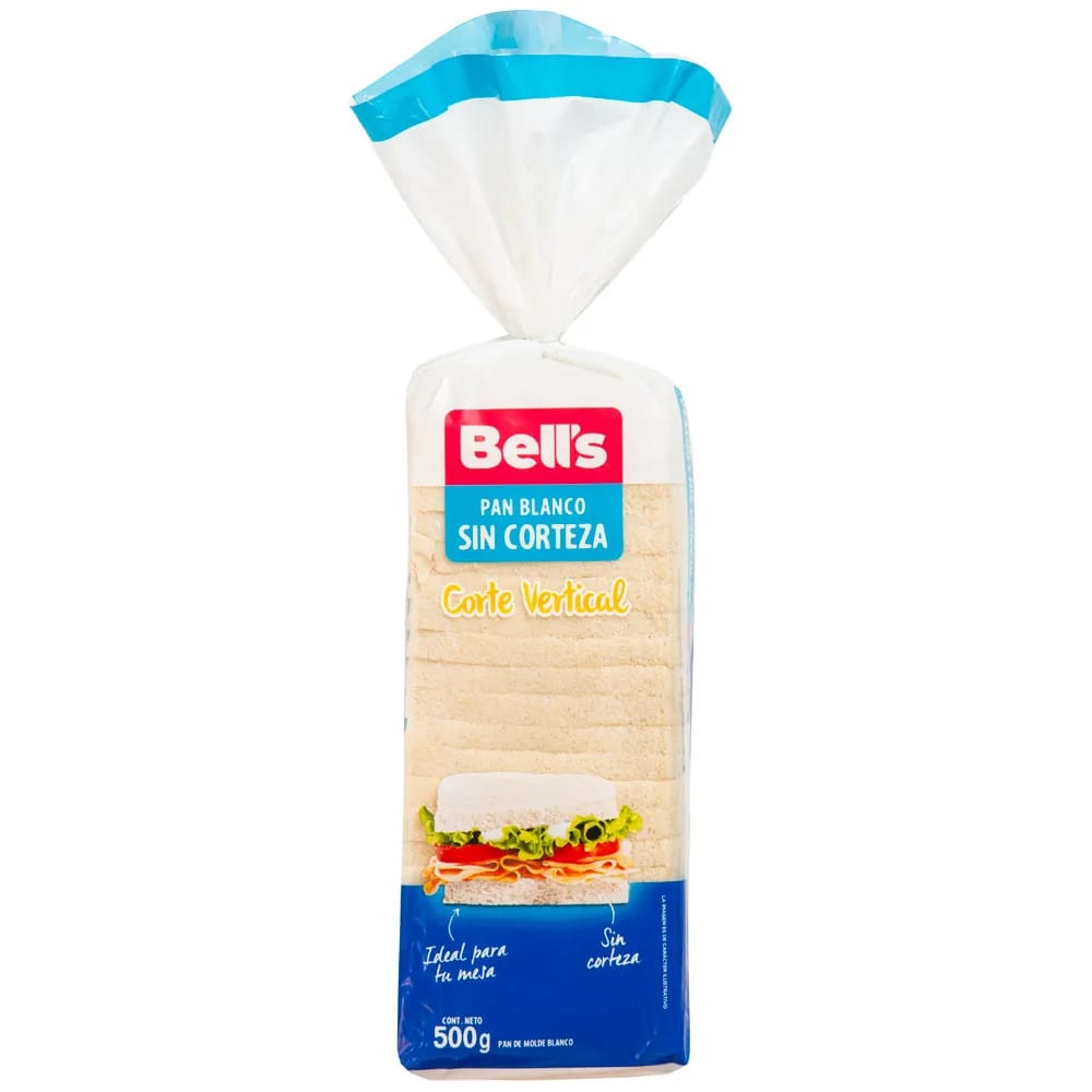 Pan de Molde Blanco BELL’S Tipo Fuente Corte Vertical sin Corteza Bolsa 500g