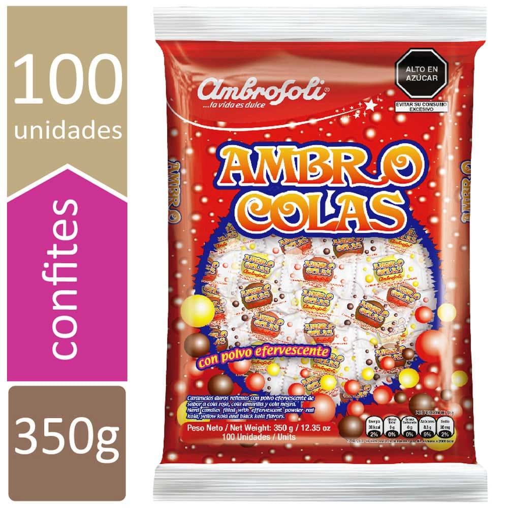 Caramelos AMBROSOLI Rojo, Amarillo, Cola Negro Bolsa 100un