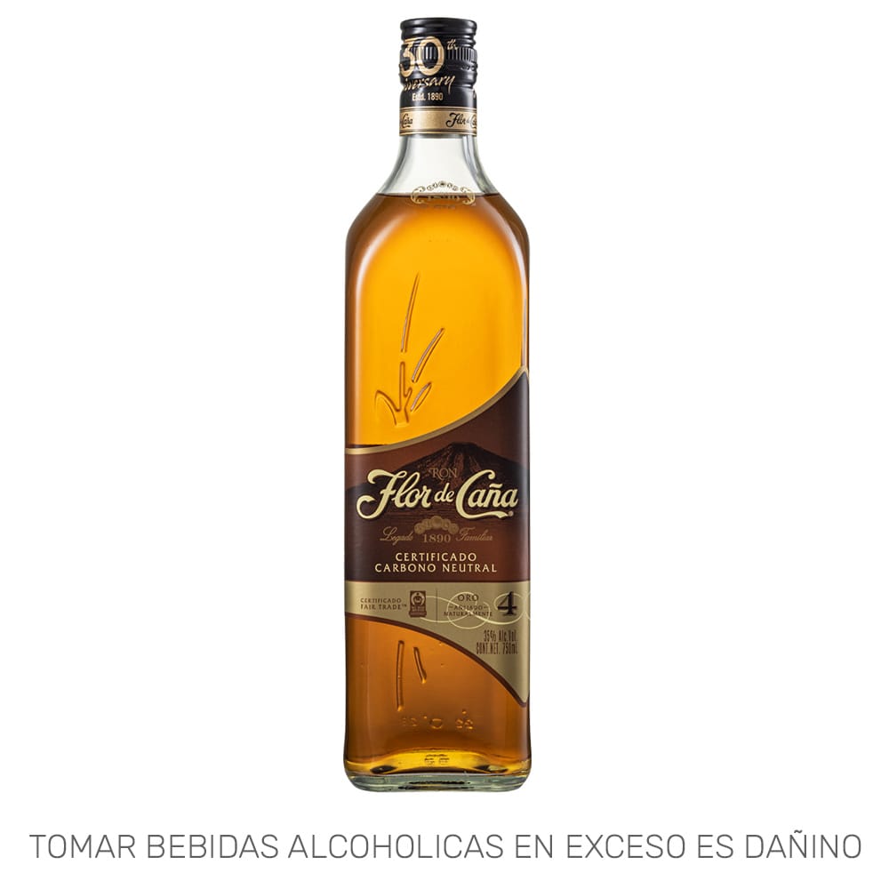 Ron FLOR DE CAÑA 4 Años Añejo Oro Botella 750ml