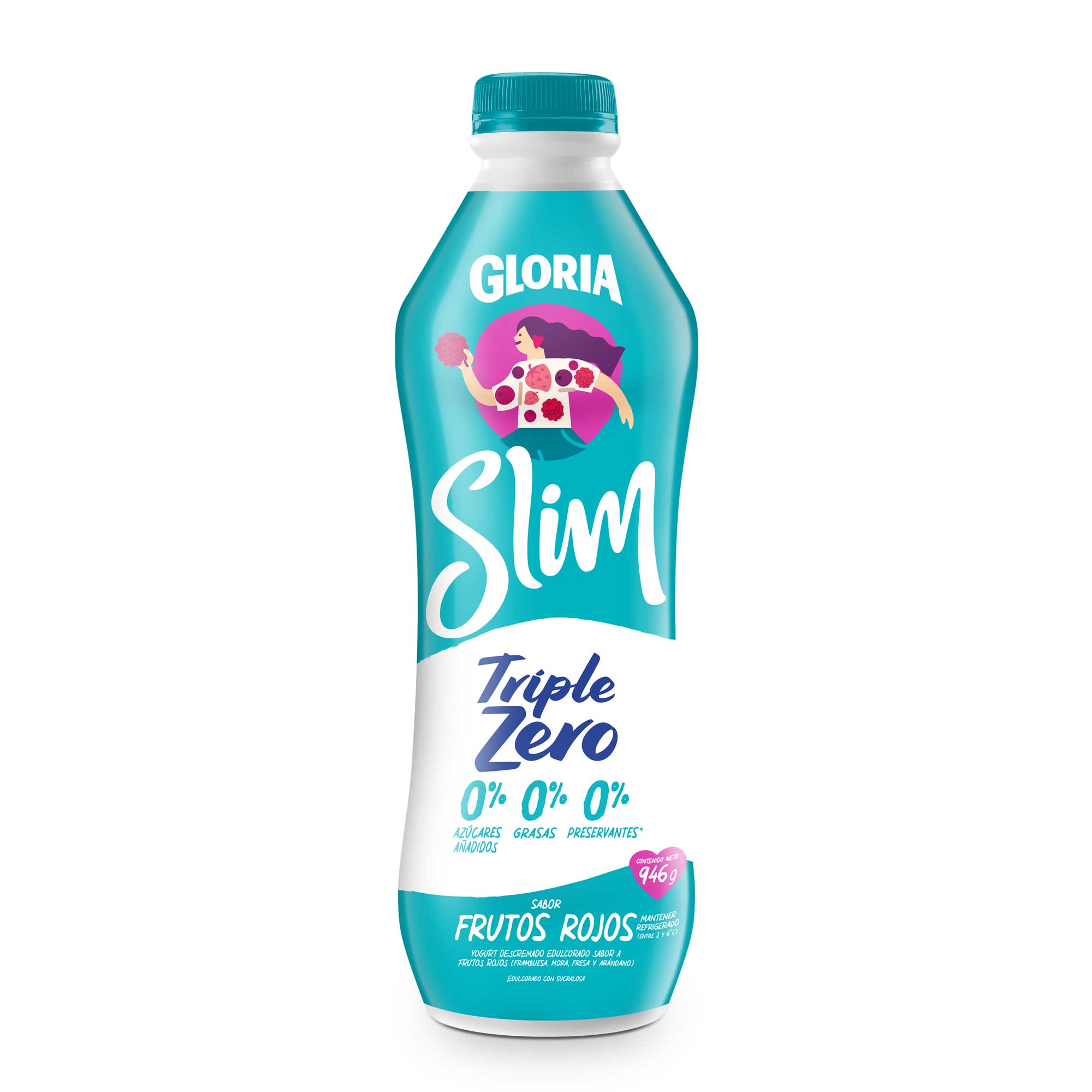 Yogurt GLORIA Slim Triple Zero Sabor a Frutos Rojos Botella 946g