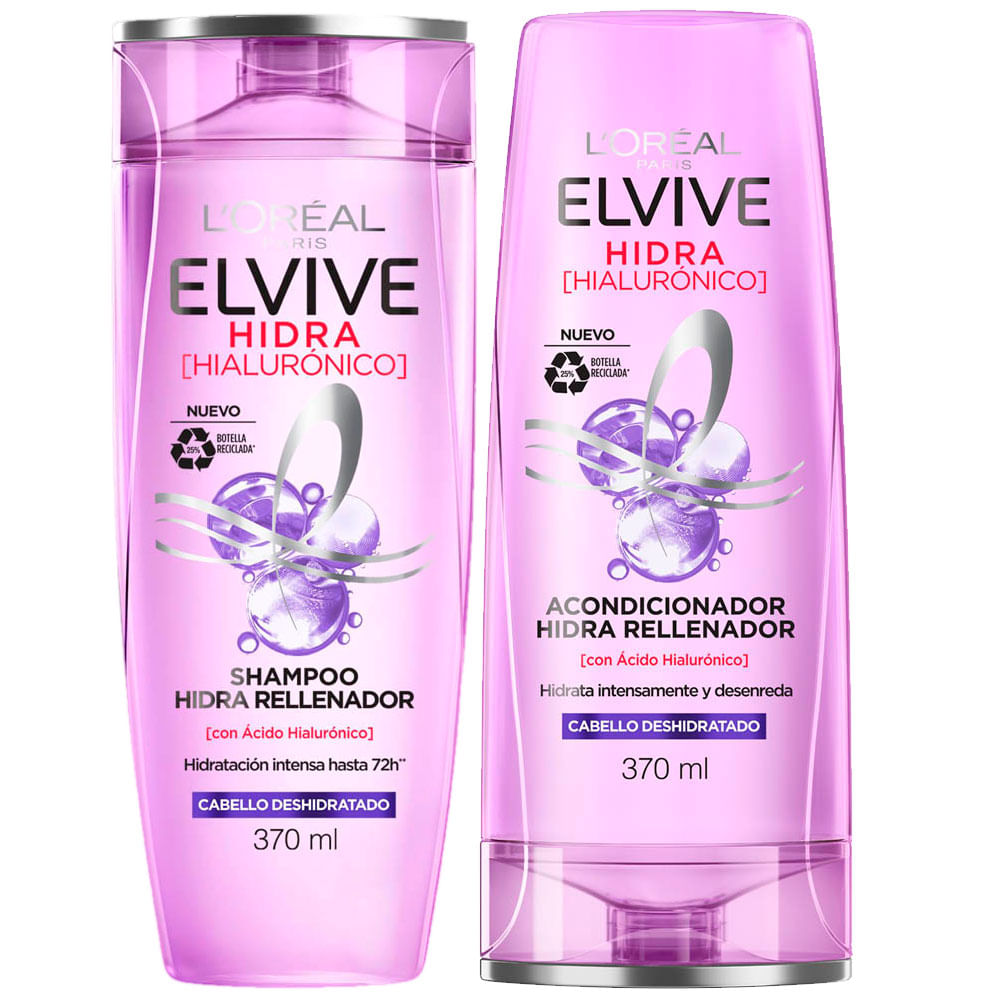 Pack Shampoo ELVIVE Ácido Hialurónico Frasco 370ml + Acondicionador ELVIVE Ácido Hialurónico Frasco 370ml