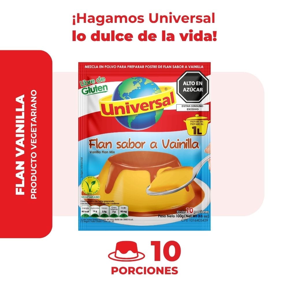 Flan UNIVERSAL Sabor a Vainilla Bolsa 100g