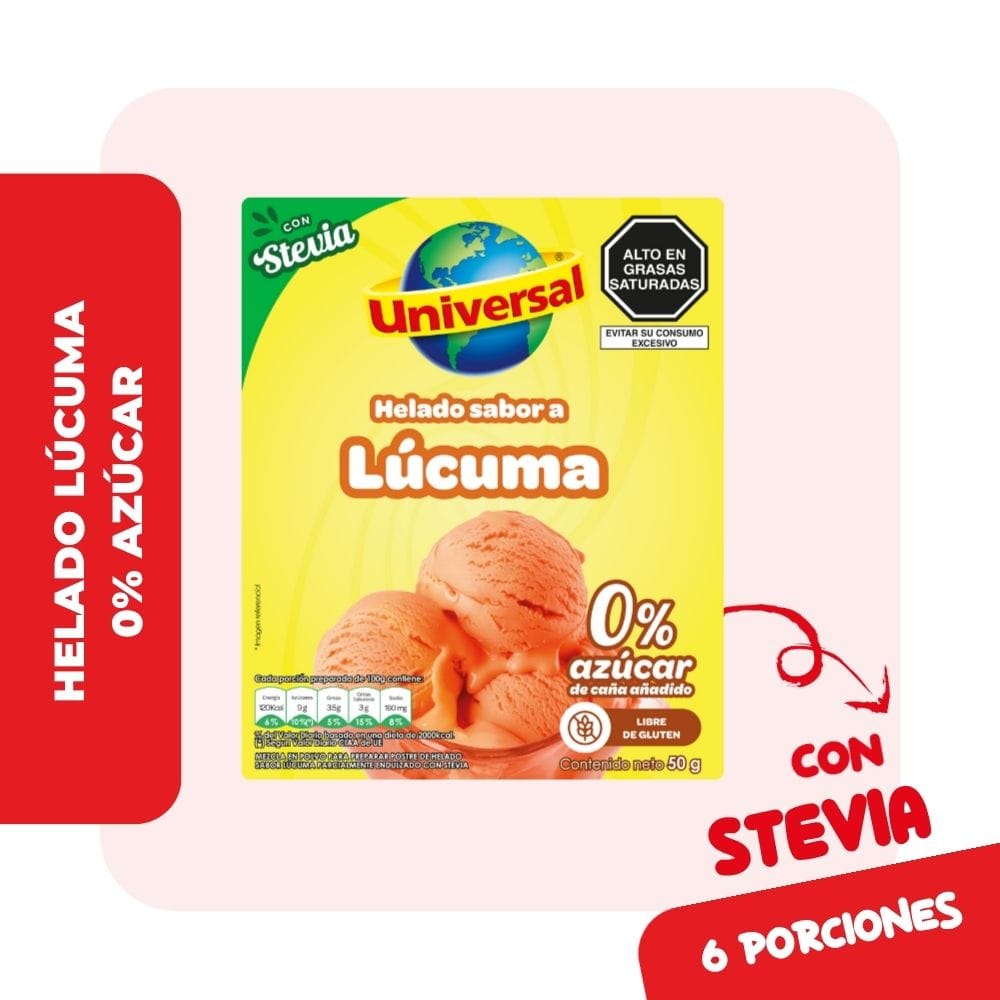 Mezcla en Polvo para Helado Diet UNIVERSAL Lúcuma Caja 50g