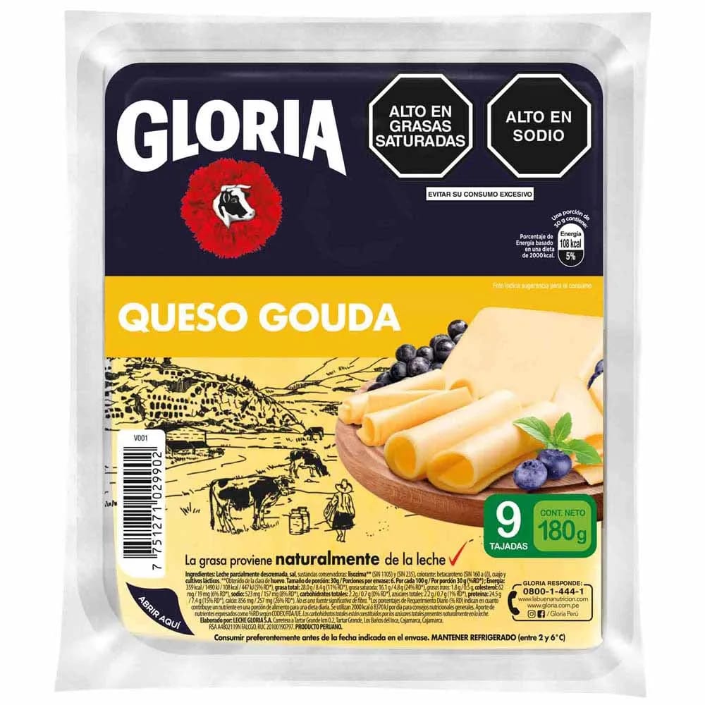 Queso Gouda GLORIA Tajadas Paquete 180g