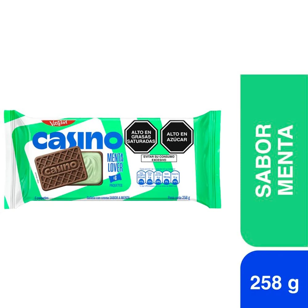 Galleta CASINO Sixpack Sabor Menta Bolsa 43g Paquete 6 un