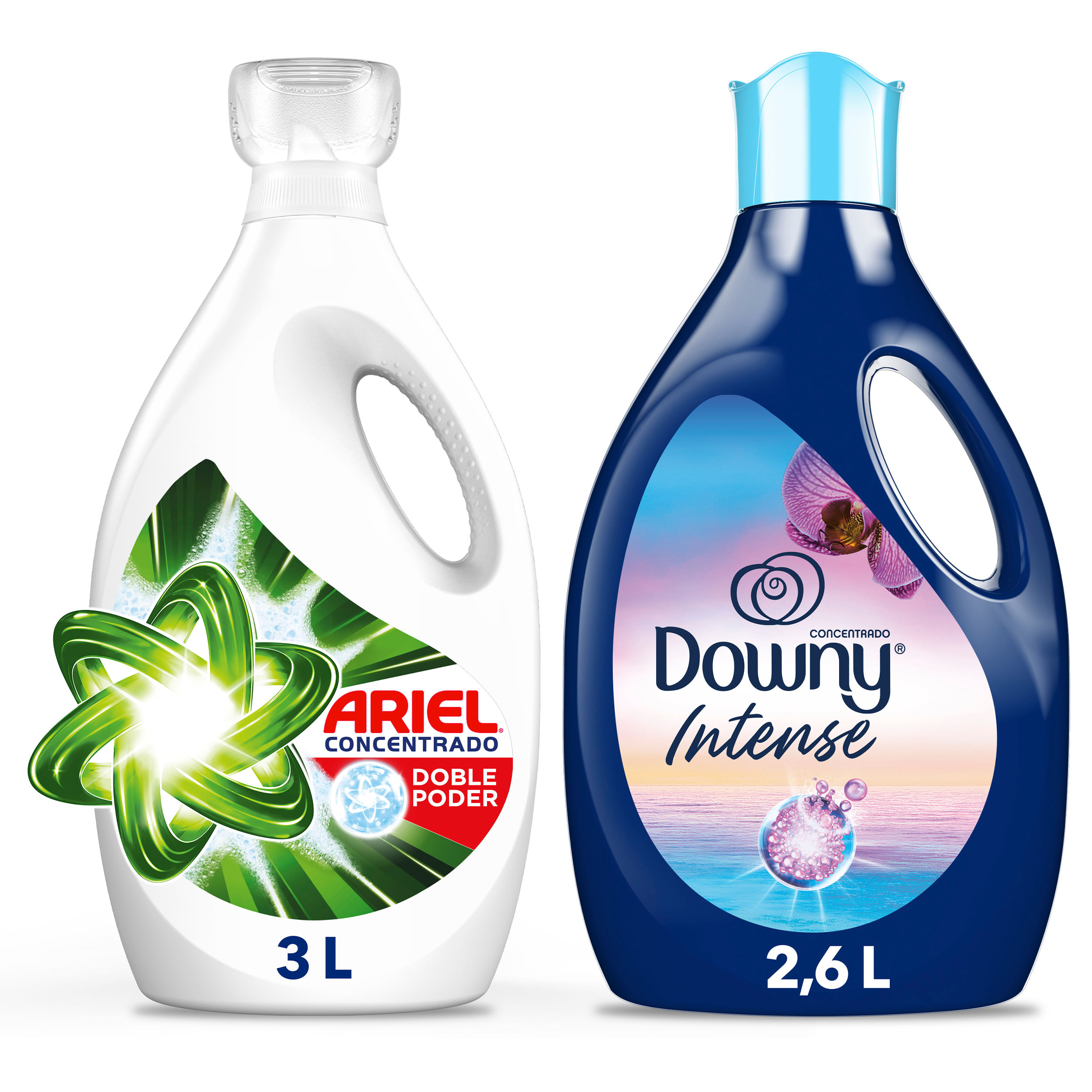 Pack Detergente líquido ARIEL Concentrado Galonera 3000Ml + Suavizante DOWNY Amanecer Botella 2600ml