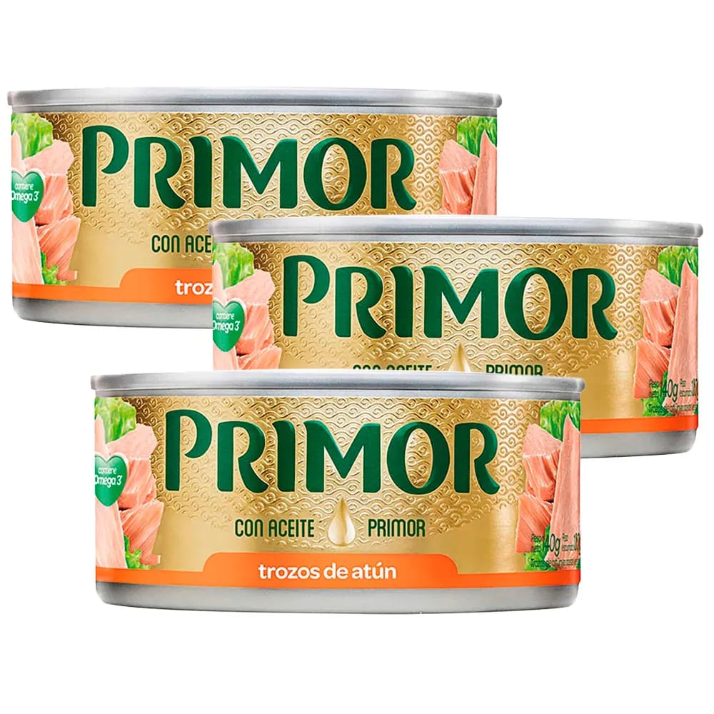 Pack Trozos de Atún PRIMOR en Aceite Vegetal Lata 140g Paquete 3un