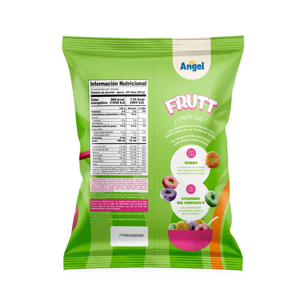 Cereal ANGEL Maíz trigo y avena sabor frutas Bolsa 420Gr