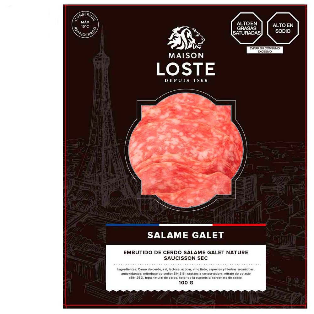 Embutido de Cerdo Salame Galet Nature Saucisson Sec MAISON LOSTE Paquete 100g