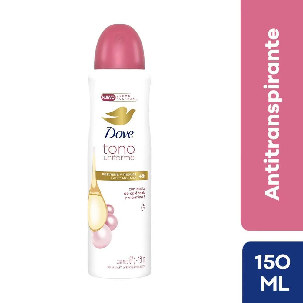 Desodorante para Mujer en Aerosol DOVE Tono Uniforme Caléndula Frasco 150ml