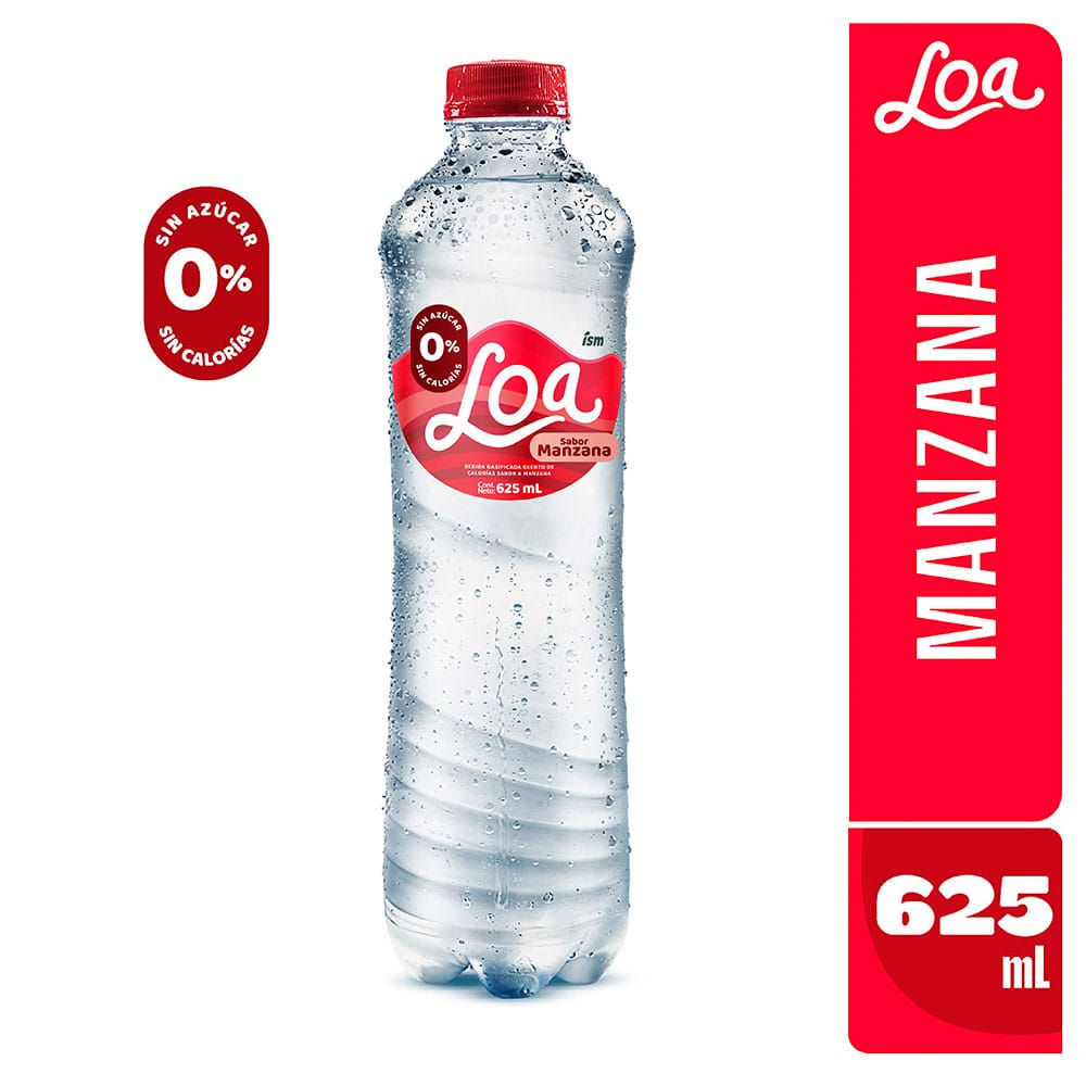 Agua LOA Gasificada Sabor a Manzana Botella 625ml