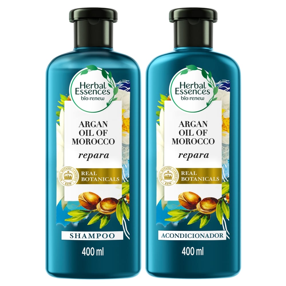 Pack HERBAL ESSENCES Shampoo Bio:Renew Argan Oil Of Morocco Botella 400ml + Acondicionador Botella 400ml
