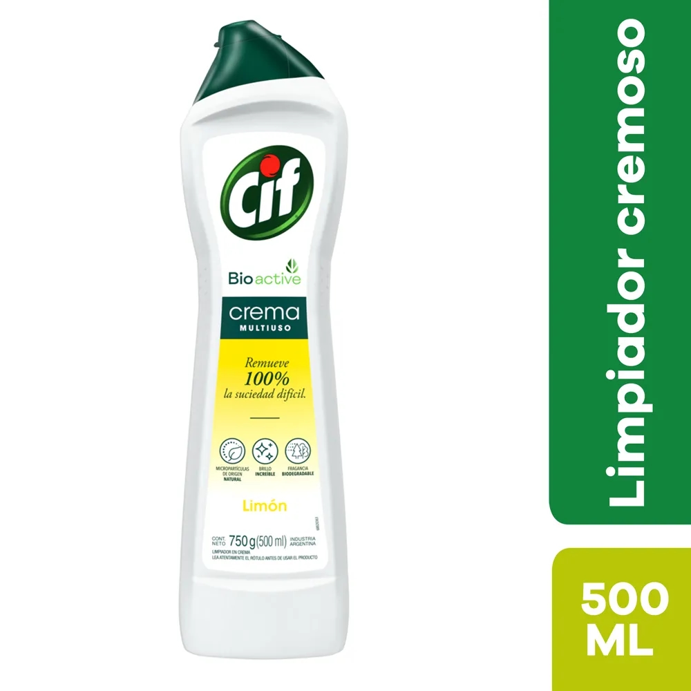 Limpiador en Crema CIF Bioactive Limón Botella 750g