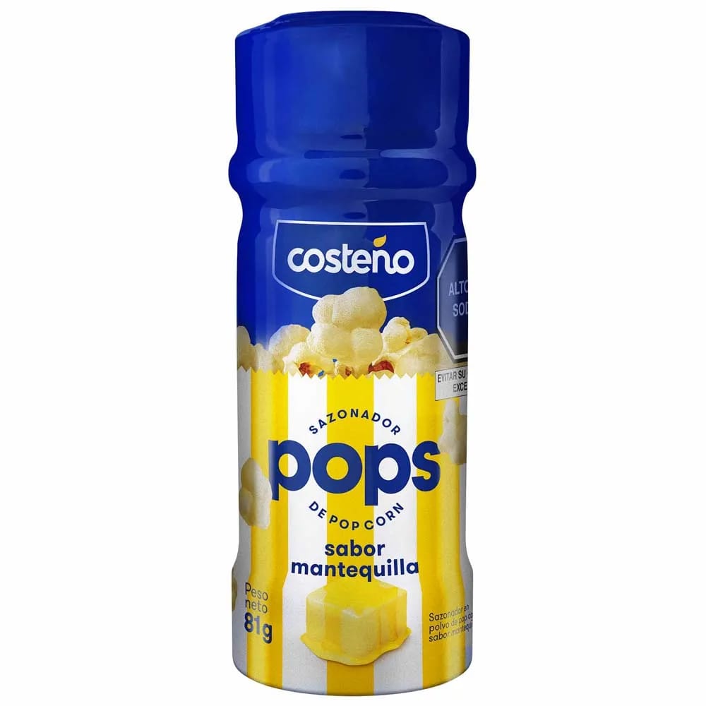 Sazonador Pops COSTEÑO de Pop Corn Sabor Mantequilla Frasco 81g
