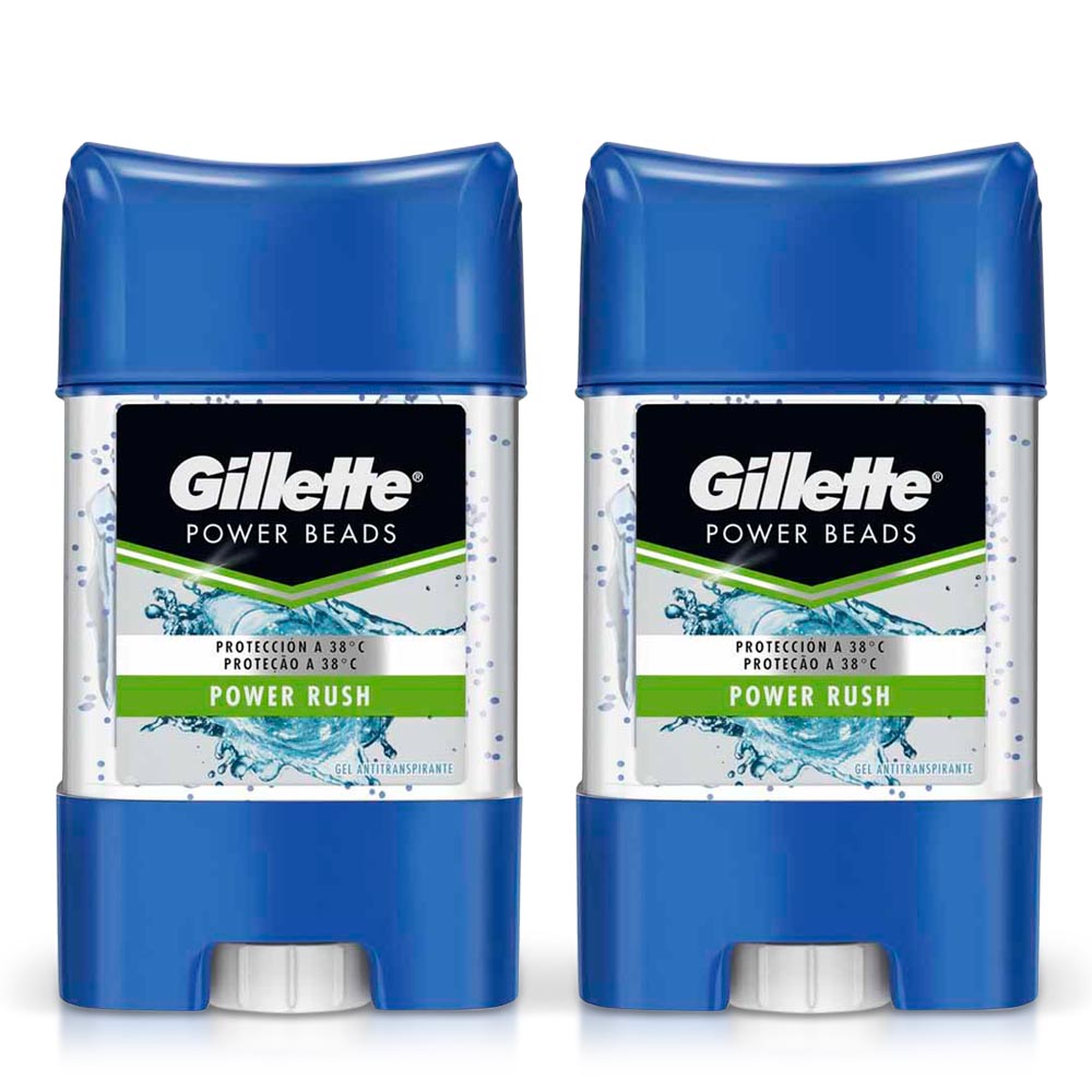 Pack Desodorante en Barra para Hombre GILLETTE Power Beads Power Rush Frasco 82g Paquete 2un