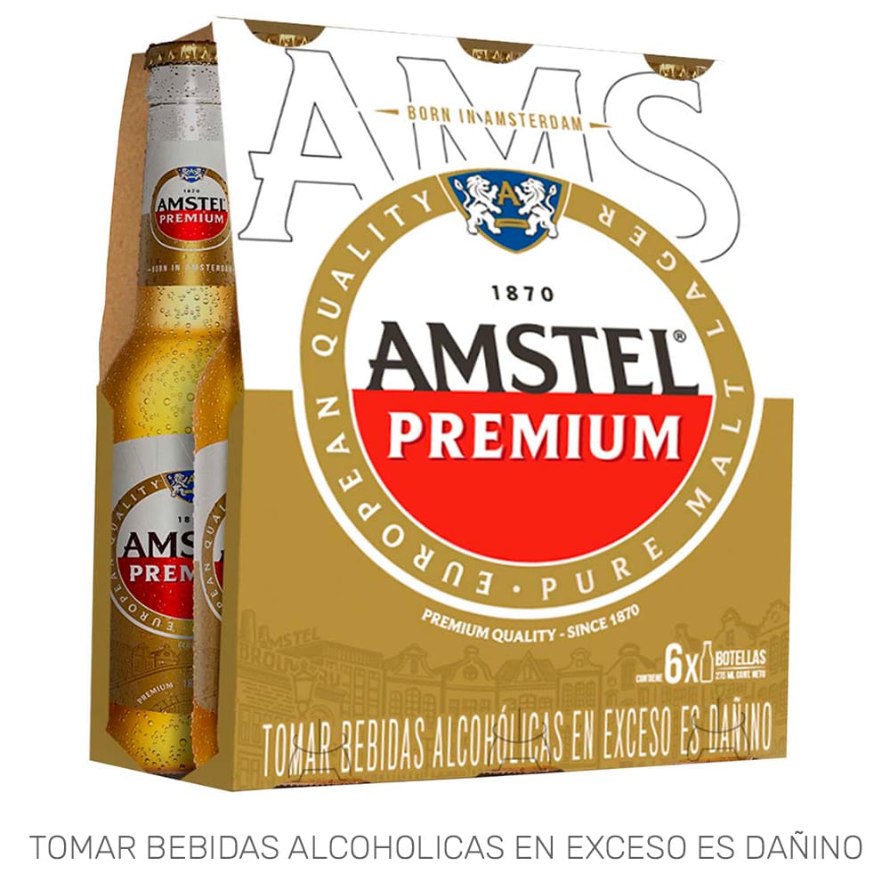 Cerveza Premium AMSTEL Botella 275ml Paquete 6un