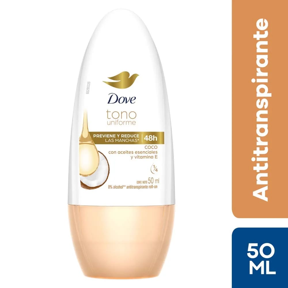 Desodorante para Mujer Roll On DOVE Tono Uniforme Coco Frasco 50ml