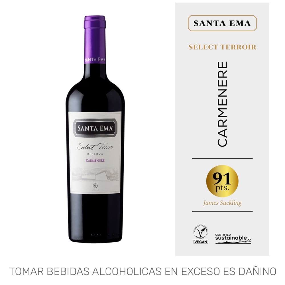 Vino Tinto SANTA EMA Select Terrior Reserva Carmenere Botella 750ml