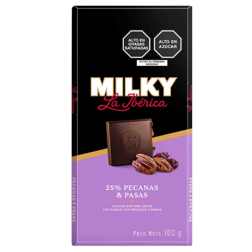 Chocolate Milky LA IBÉRICA Pecanas y Pasas Caja 100g