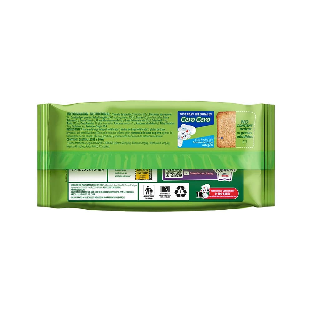 Totadas Integrales BIMBO Cero Cero Bolsa 140g