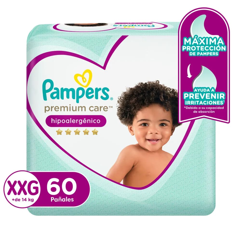 Pañales PAMPERS Premium Care Talla XXG Paquete 60un