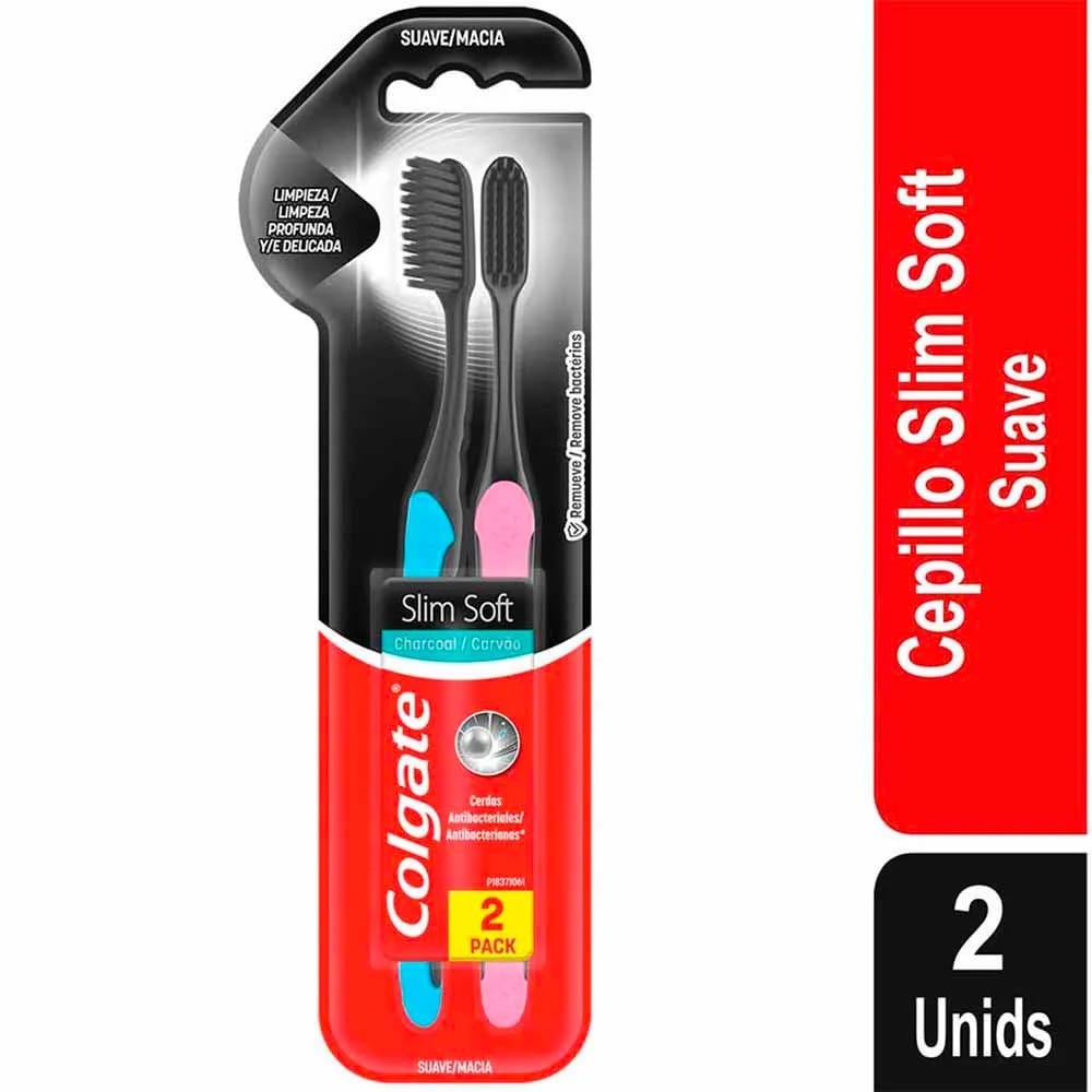 Cepillo de Dientes COLGATE Slim Soft Charcoal 2 Pack