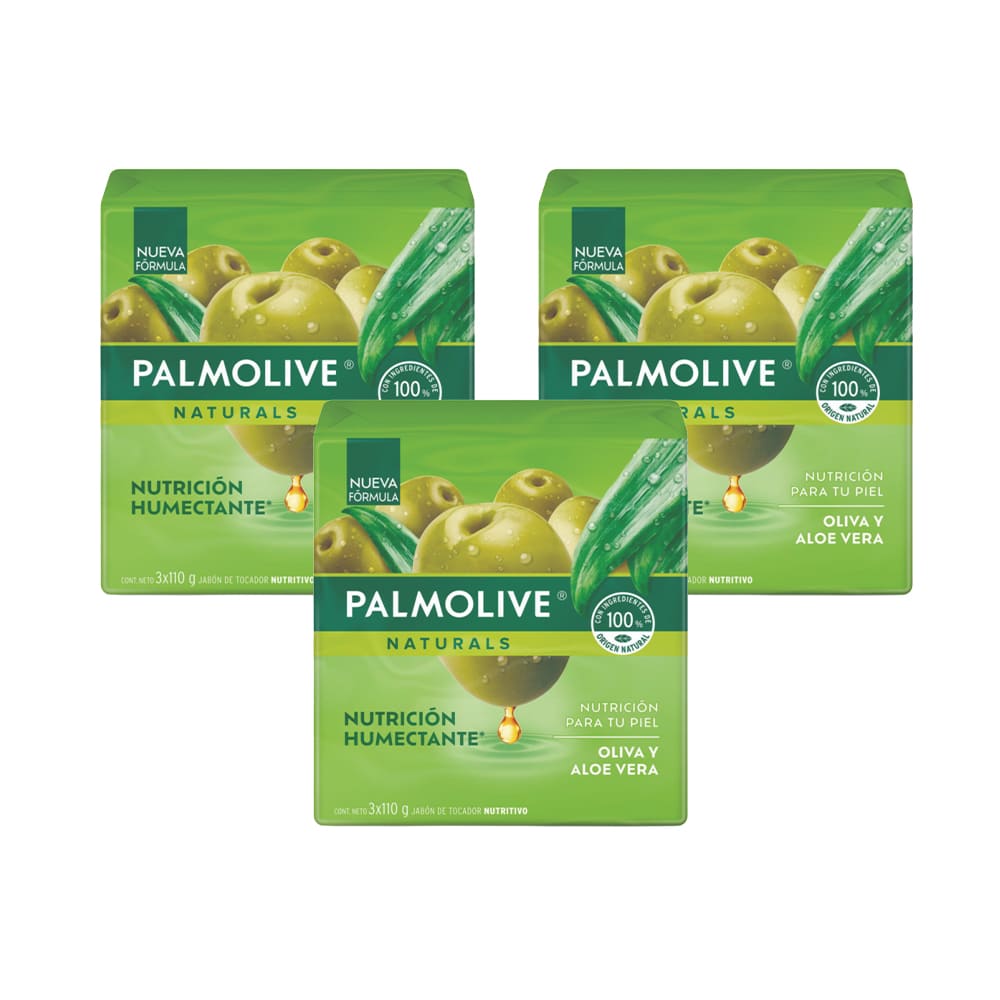 Pack Jabón de Tocador PALMOLIVE Naturals Sensación Humectante con Oliva y Aloe 120g Paquete 3un x 3un
