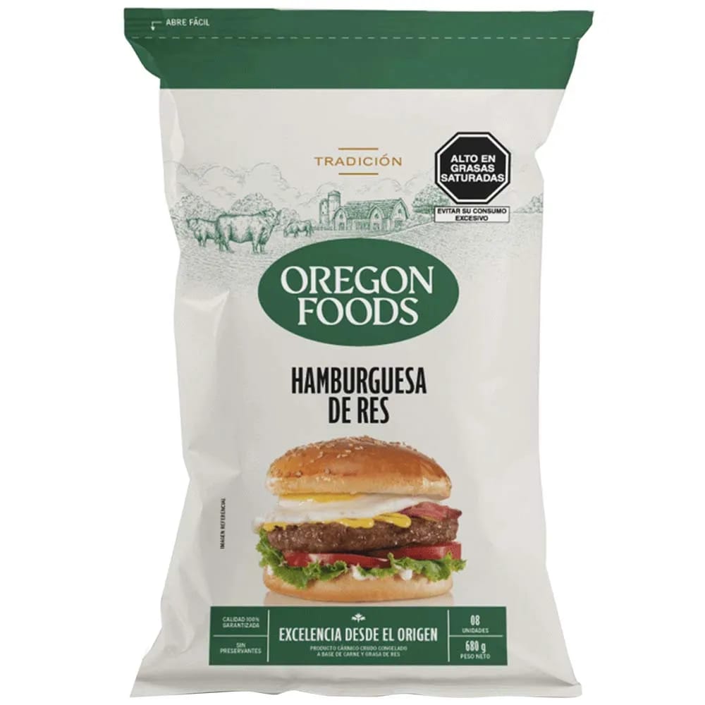 Hamburguesa de Res OREGON Foods Bolsa 8un