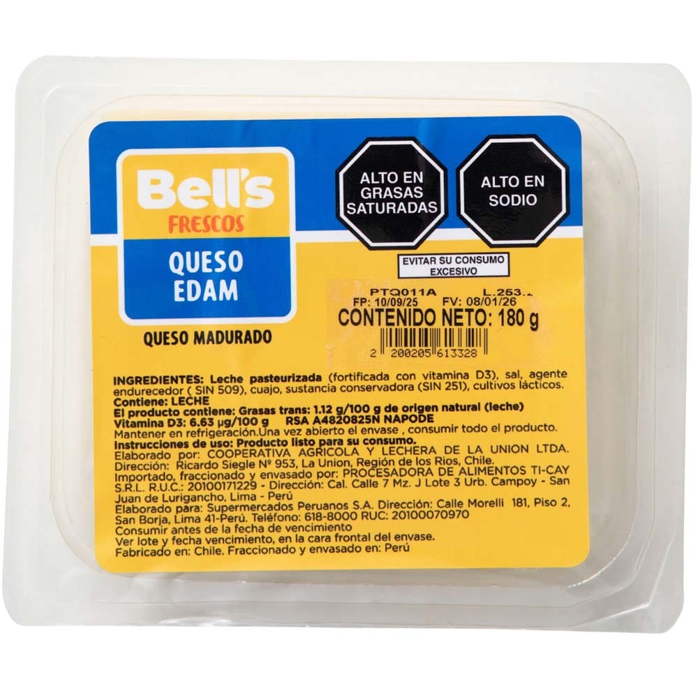 Queso Edam Cortado en Laminas BELL'S FRESCOS Paquete 180g