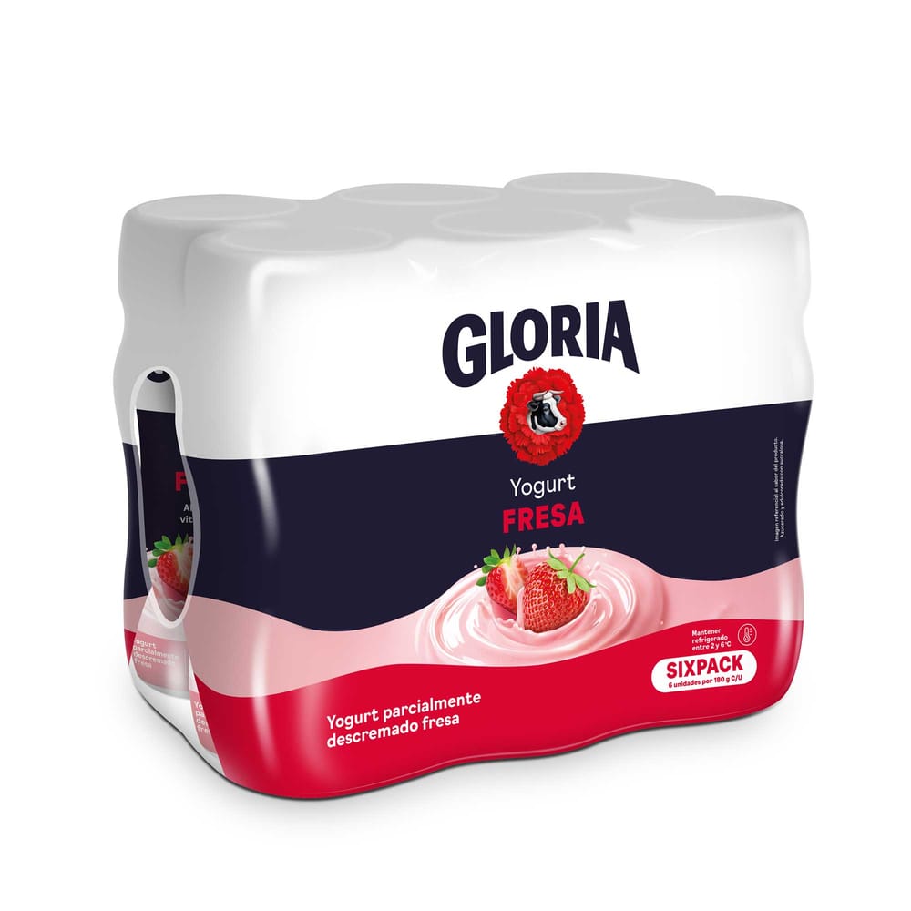 Yogurt Parcialmente Descremado GLORIA Sabor a Fresa Botella 180g Paquete 6un