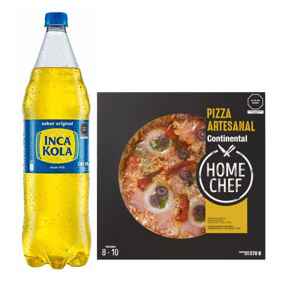 Pack Pizza Artesanal Continental HOME CHEF + Gaseosa INCA KOLA Botella 1.5L