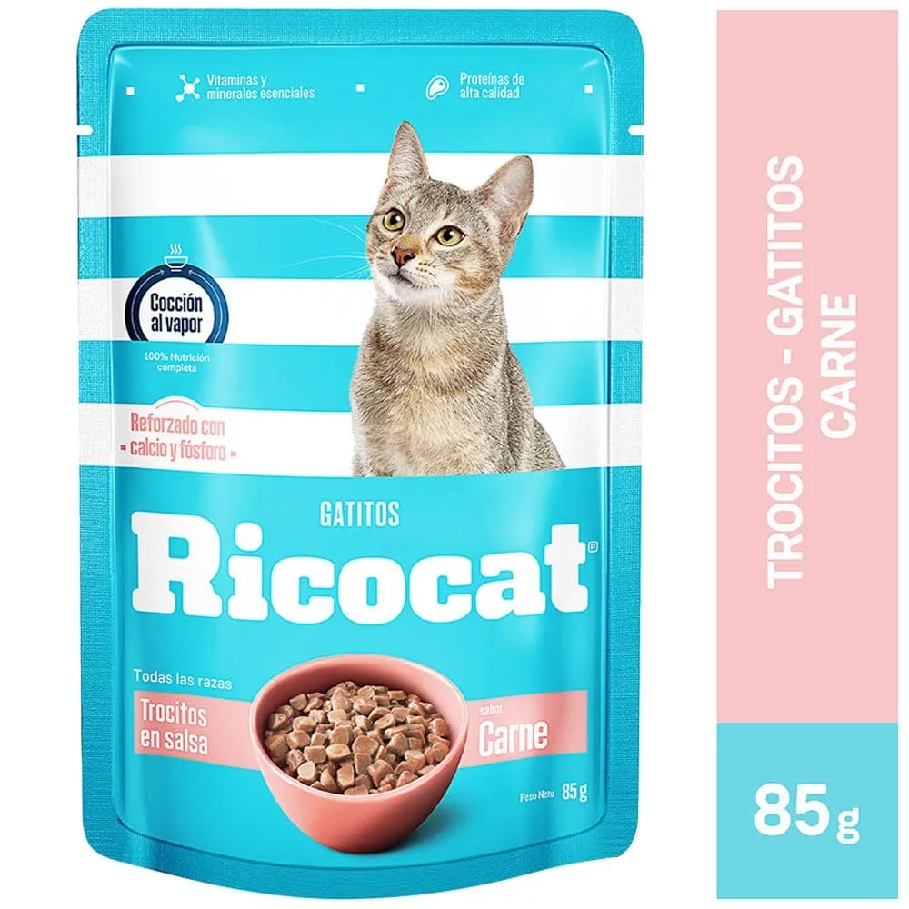 Alimento Húmedo para Gato RICOCAT Gatito Sabor Carne Pouch 85g