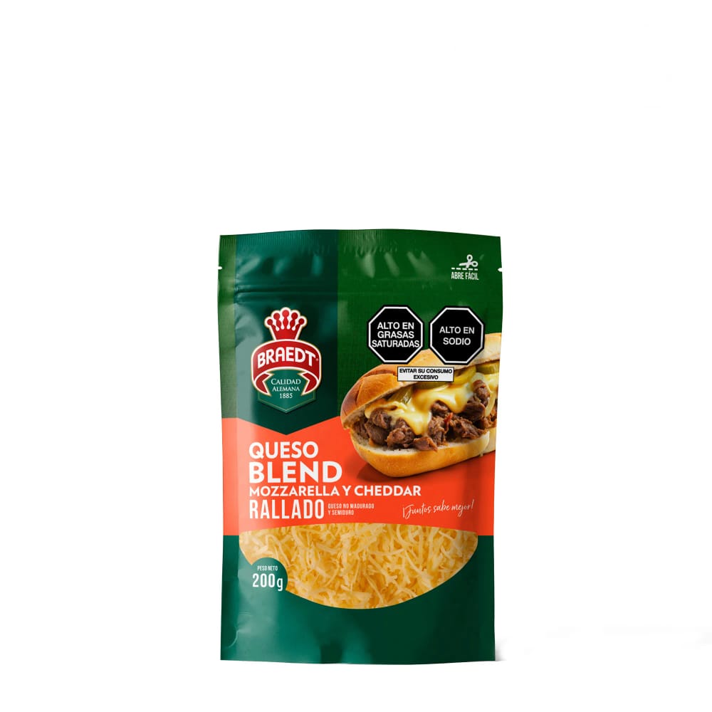 Queso Blend Mozzarella y Cheddar Rallado BRAEDT Doypack  200g