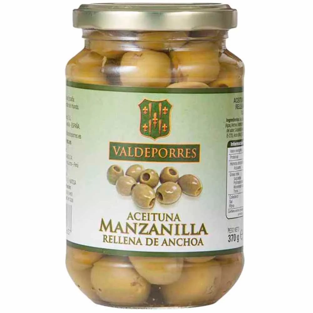 Aceitunas Verdes en Conserva VALDEPORRES Rellenas de Anchoas Frasco 340g