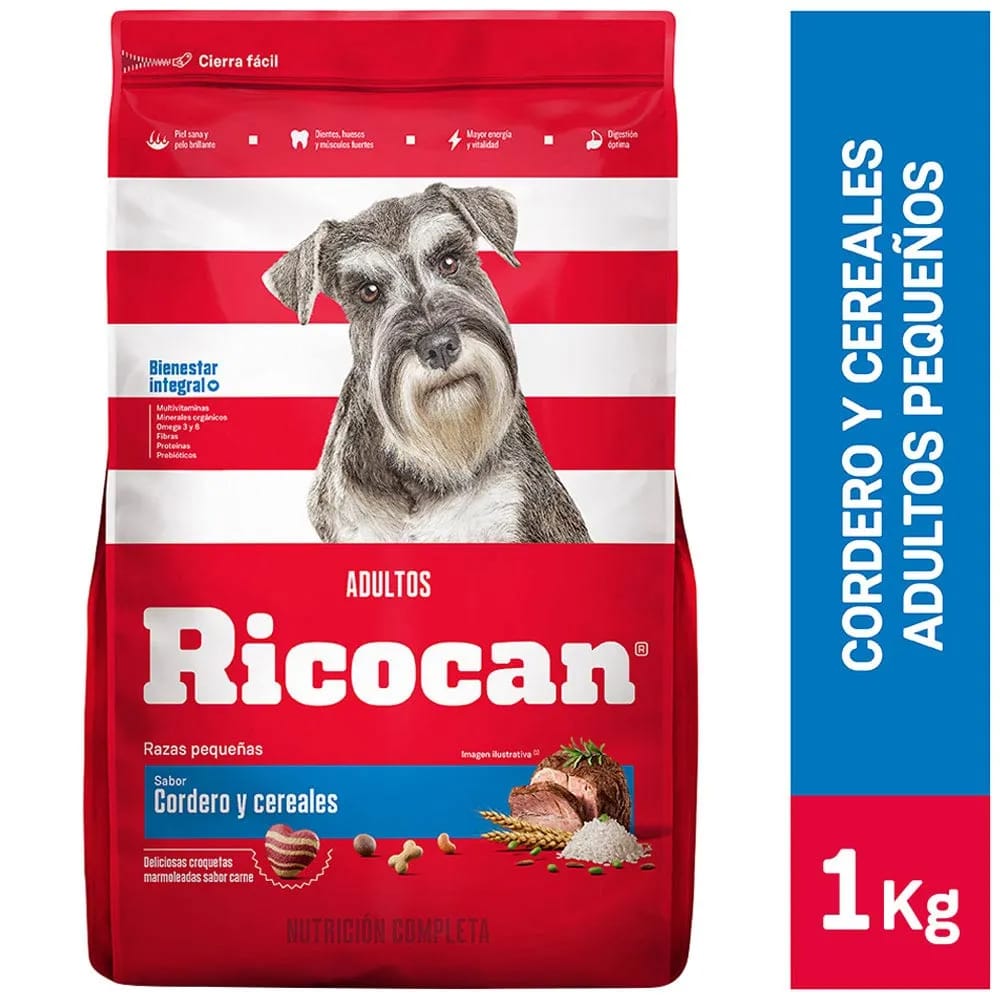 Alimento para Perro RICOCAN Adulto Pequeños Sabor Cordero y Cereales Bolsa 1Kg