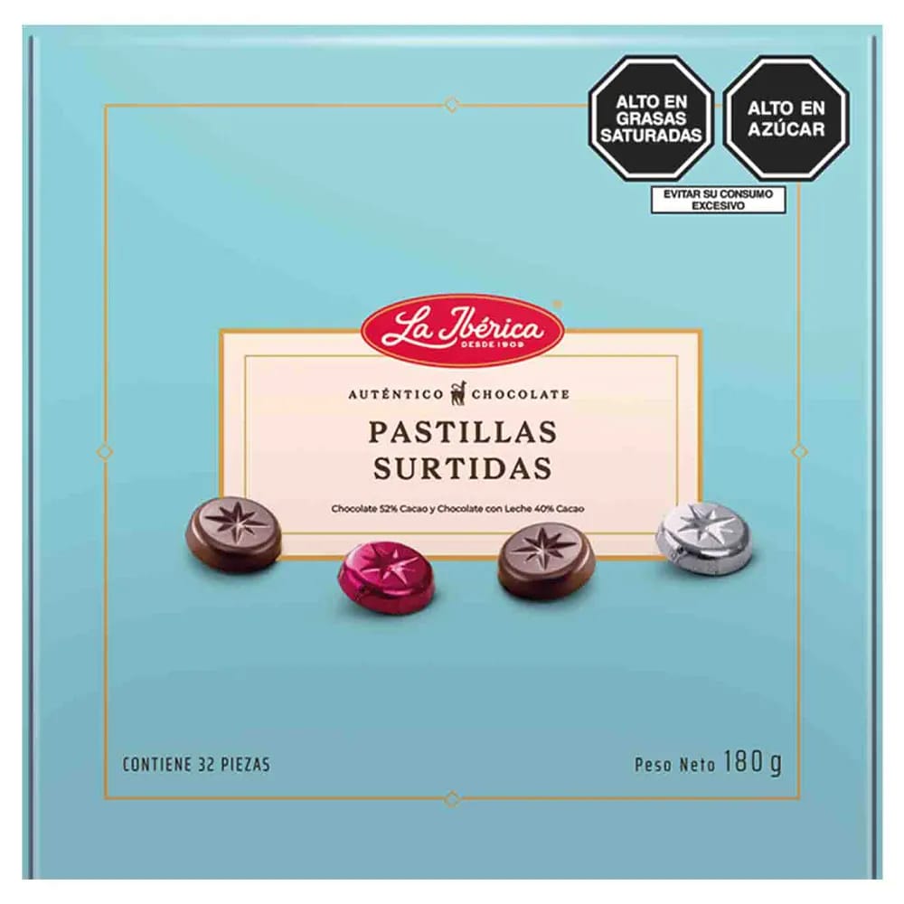 Chocolate LA IBÉRICA PASTILLAS SURTIDAS De leche y chocolate Caja 180g