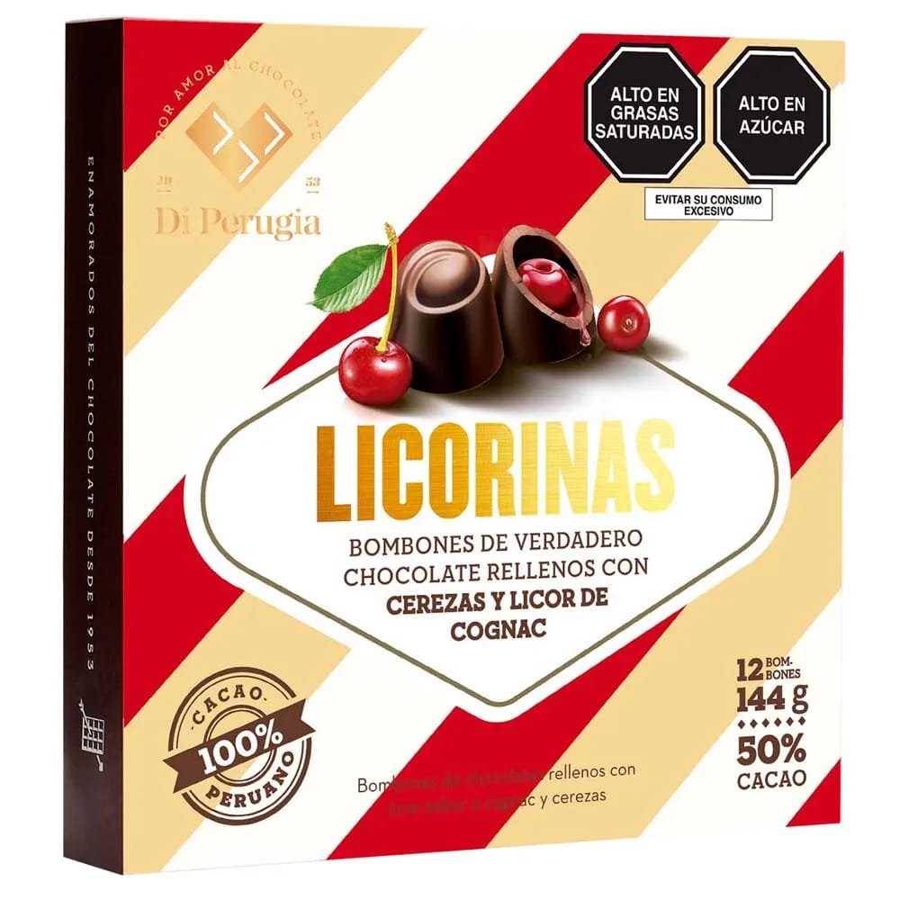 Bombones Rellenos con Licor de Marrasquino y Cerezas BRAVI Licorinas Caja 144g