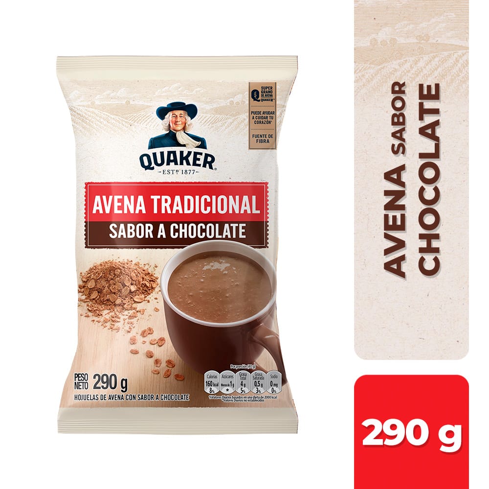 Avena QUAKER Tradicional Chocolate Bolsa 290g