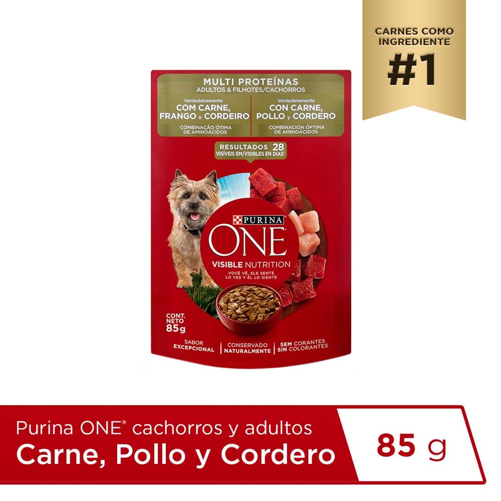 Alimento Húmedo para Perro PURINA ONE Adulto y Cachorro Sabor Carne, Pollo y Cordero Pouch 85g